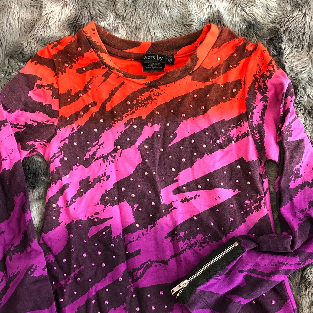 Vibrant Ombre Zebra Print Long Sleeve Girls Dress